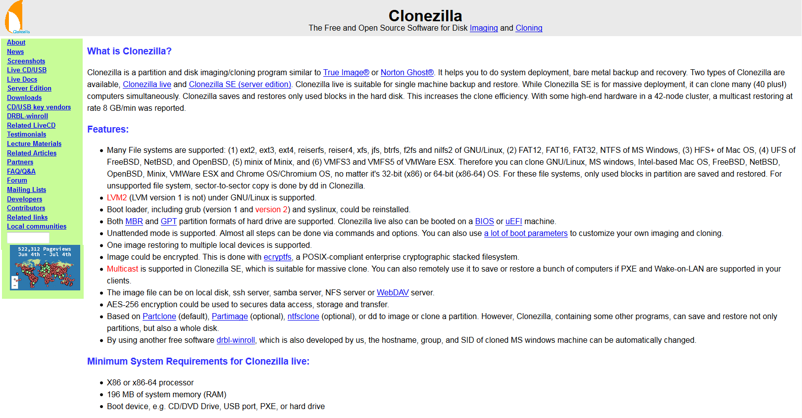 Website des Clonezilla-Projekts