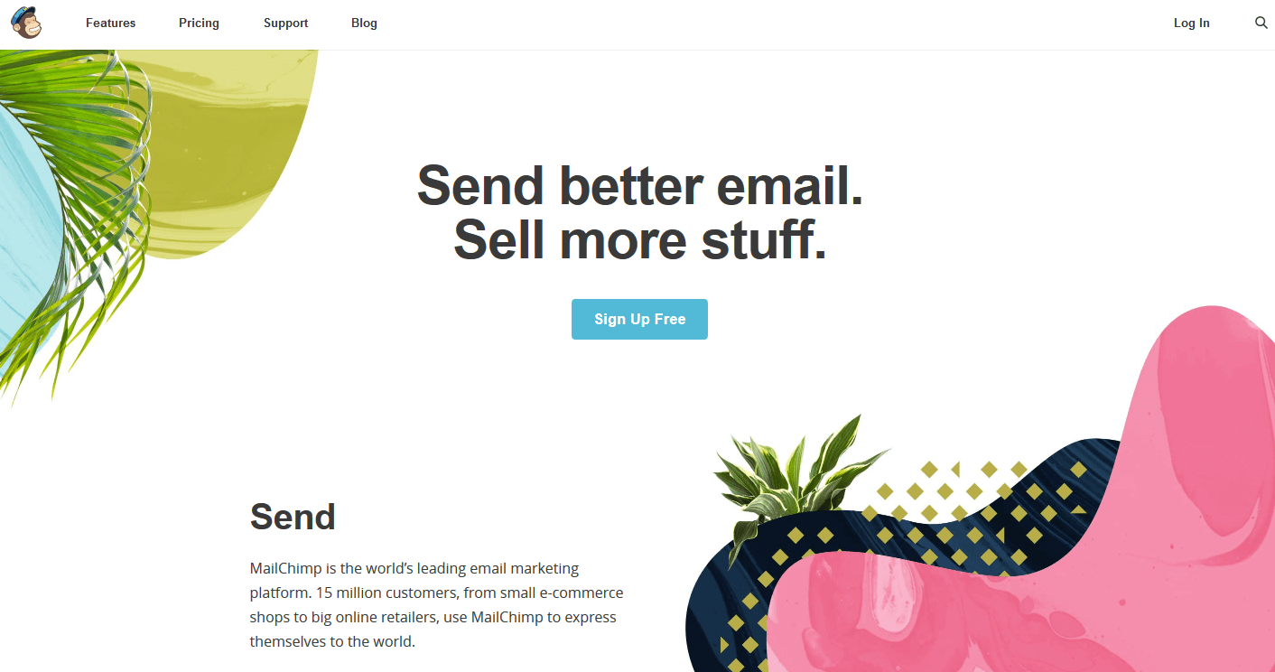 Startseite von MailChimp