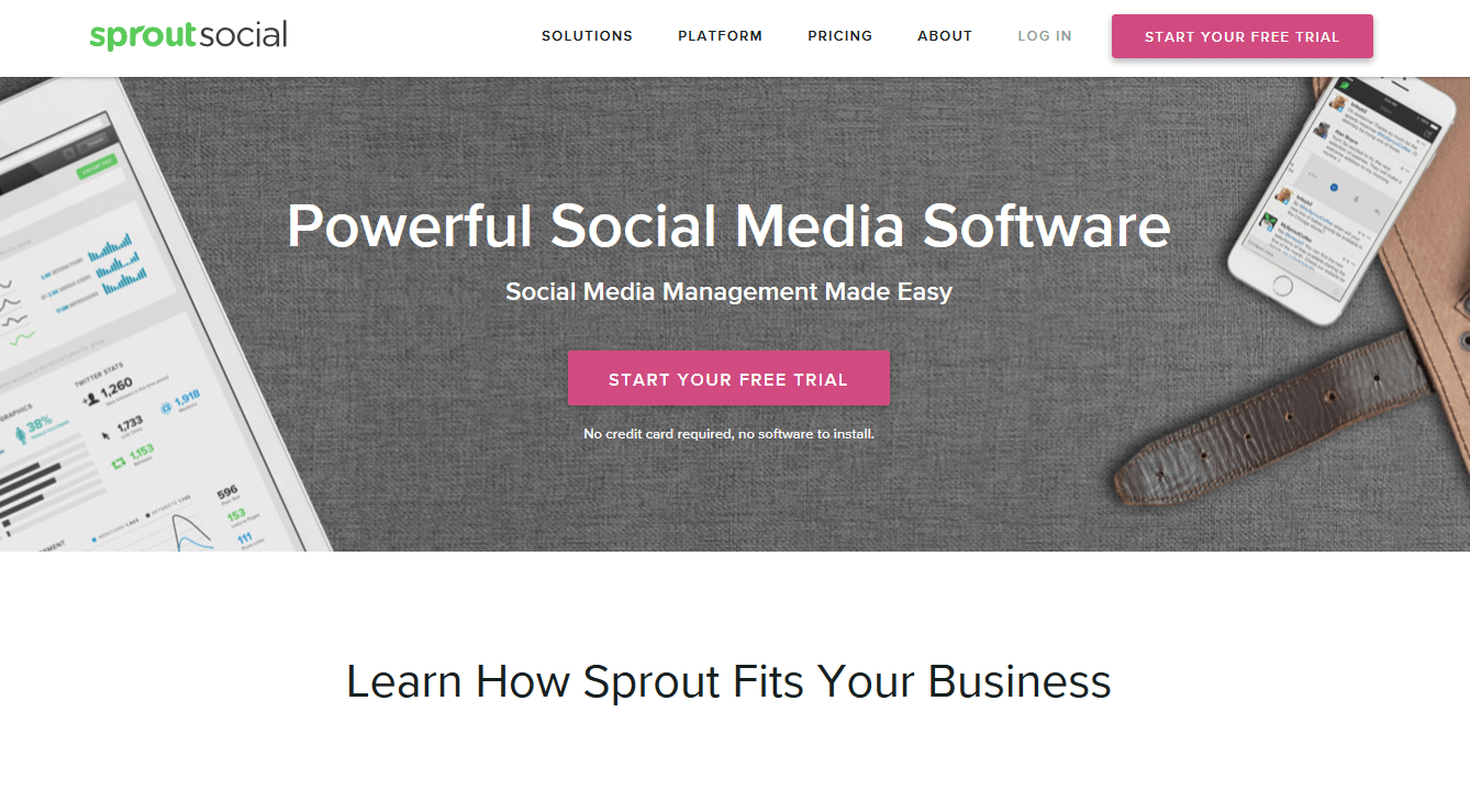 Screenshot von der Sprout-Social-Website