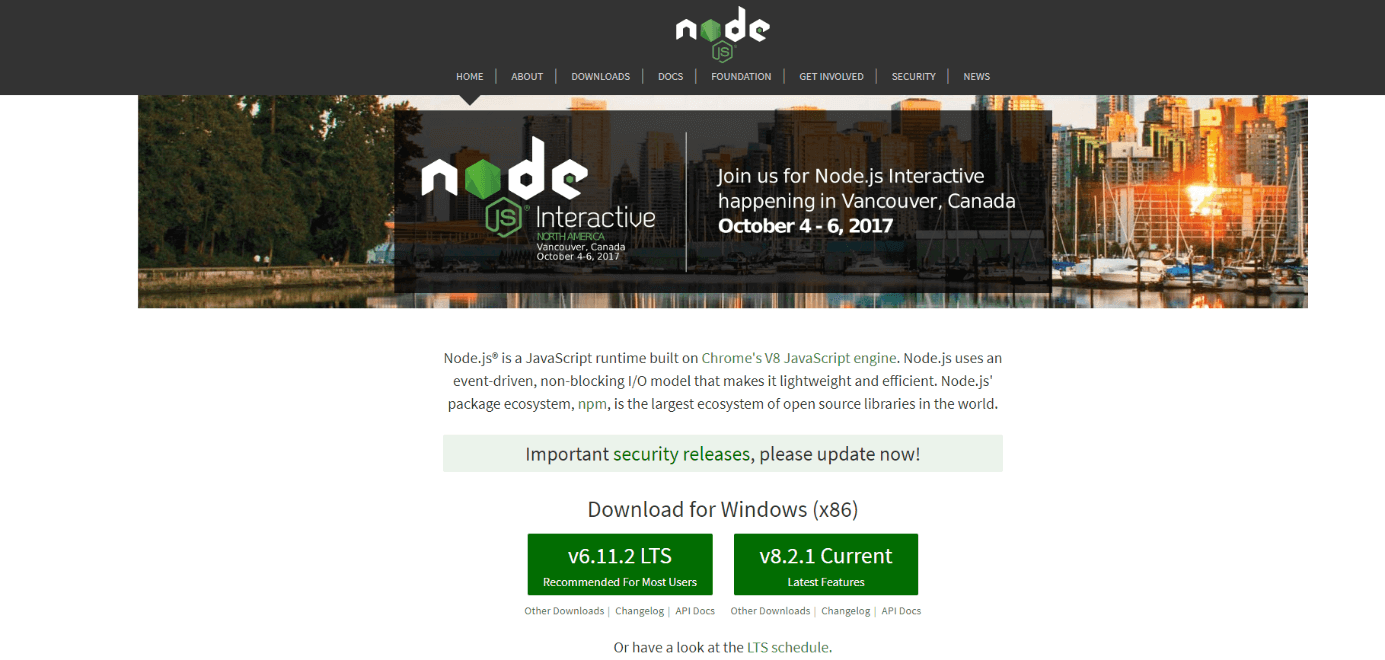 Projekt-Website von Node.js