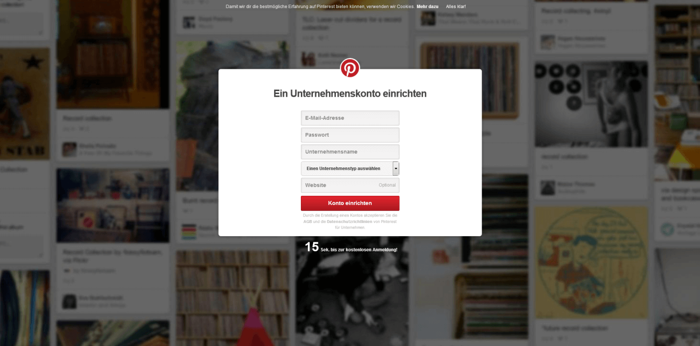 Startseite: Unternehmenskonto einrichten bei Pinterest