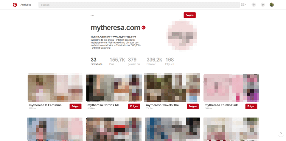 Pinterest-Profil des Münchner Onlineshops mytheresa.com