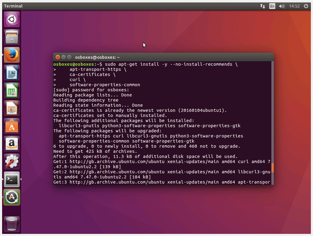 Installation der Konfigurationspakete über das Ubuntu-Terminal