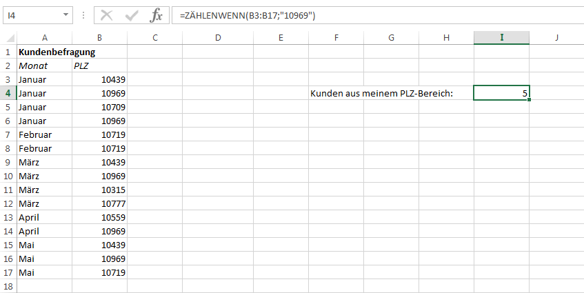 Screenshot einer Excel-Tabelle mit ZÄHLENWENN für eine Statistik