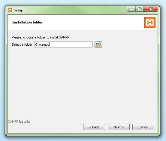 XAMPP Setup: Dialogfenster zur Auswahl des XAMPP-Installationsordners