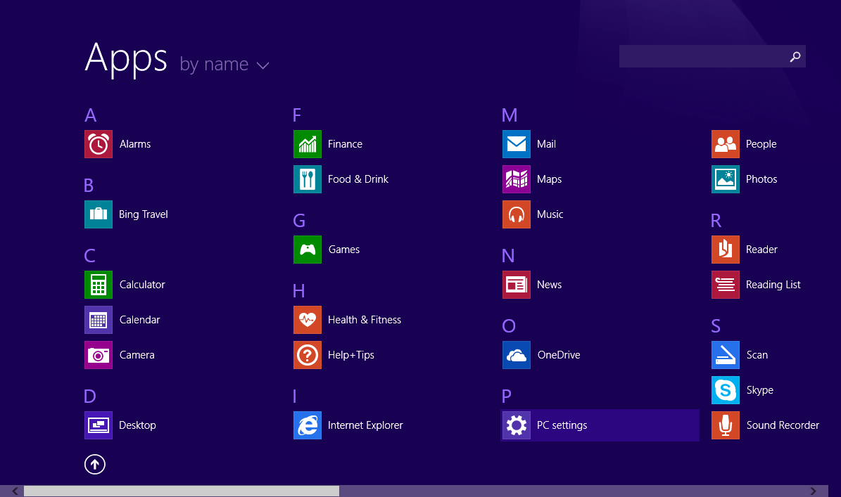 Das Applikationsmenü von Windows 8