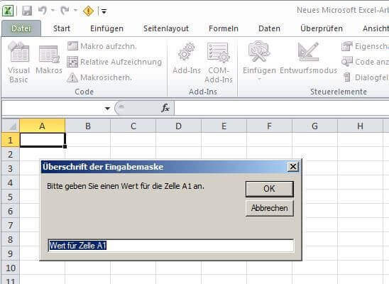 Per Makro erzeugtes Beispiel-Dialogfenster zur Dateneingabe in Excel