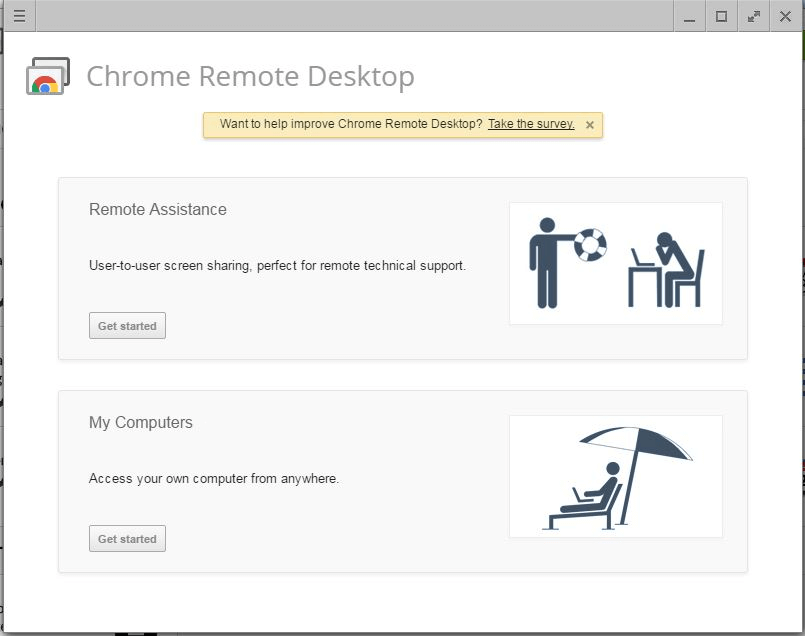 Chrome Remote Desktop: Startbildschirm