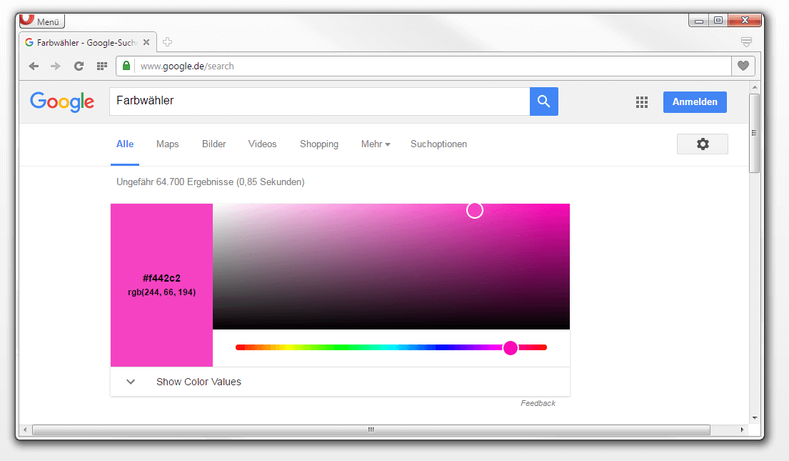 Farbwähler in der Google-Suchmaschine