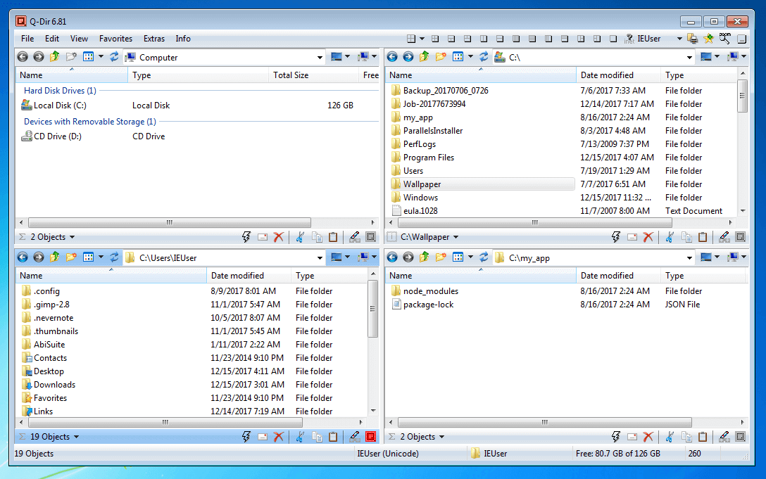 Die Benutzeroberfläche des Windows-Dateimanagers Q-Dir