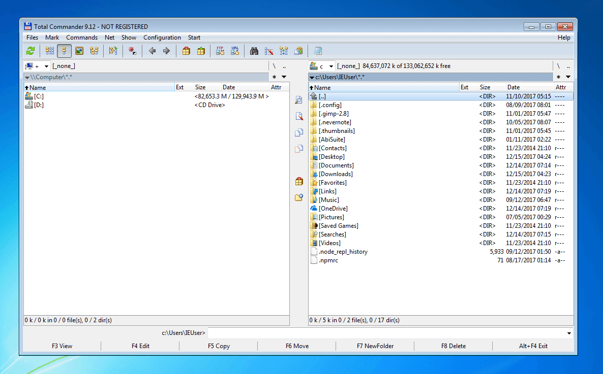 Die Benutzeroberfläche des Windows-Dateimanagers Total Commander