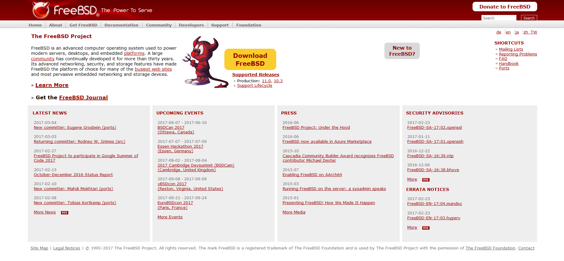 Die Startseite des Open-Source-Projekts FreeBSD