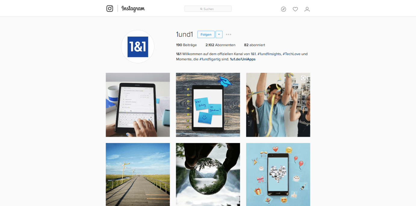 Webversion von Instagram, Ansicht des IONOS-Profils
