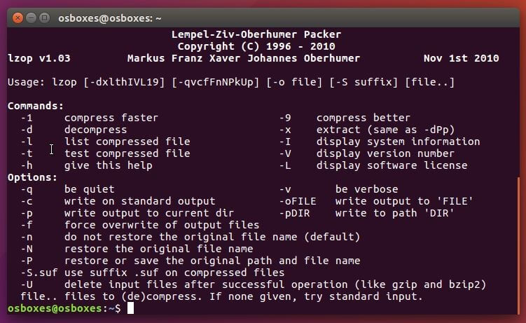 Ubuntu-Terminal: lzop-Übersichtsmenü