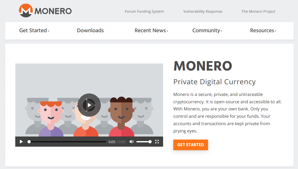 Screenshot der Website von Monero