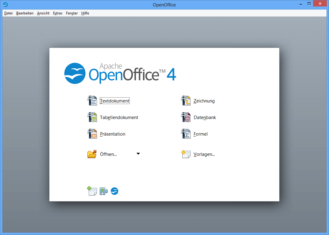 Startbildschirm von Apache OpenOffice
