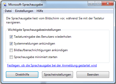 Optionsfenster der Microsoft-Sprachausgabe