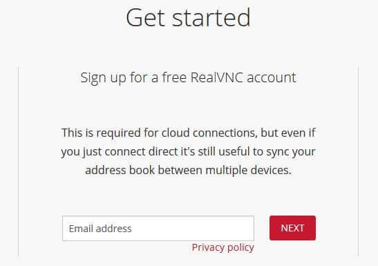 RealVNC-Account-Erstellung