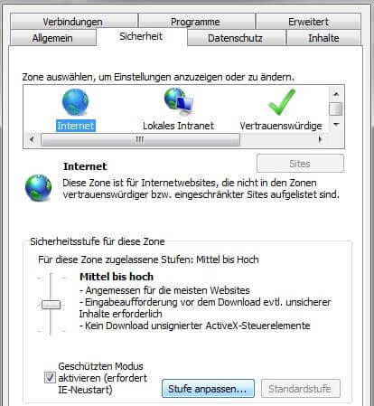 Sicherheitseinstellungen im Internet Explorer