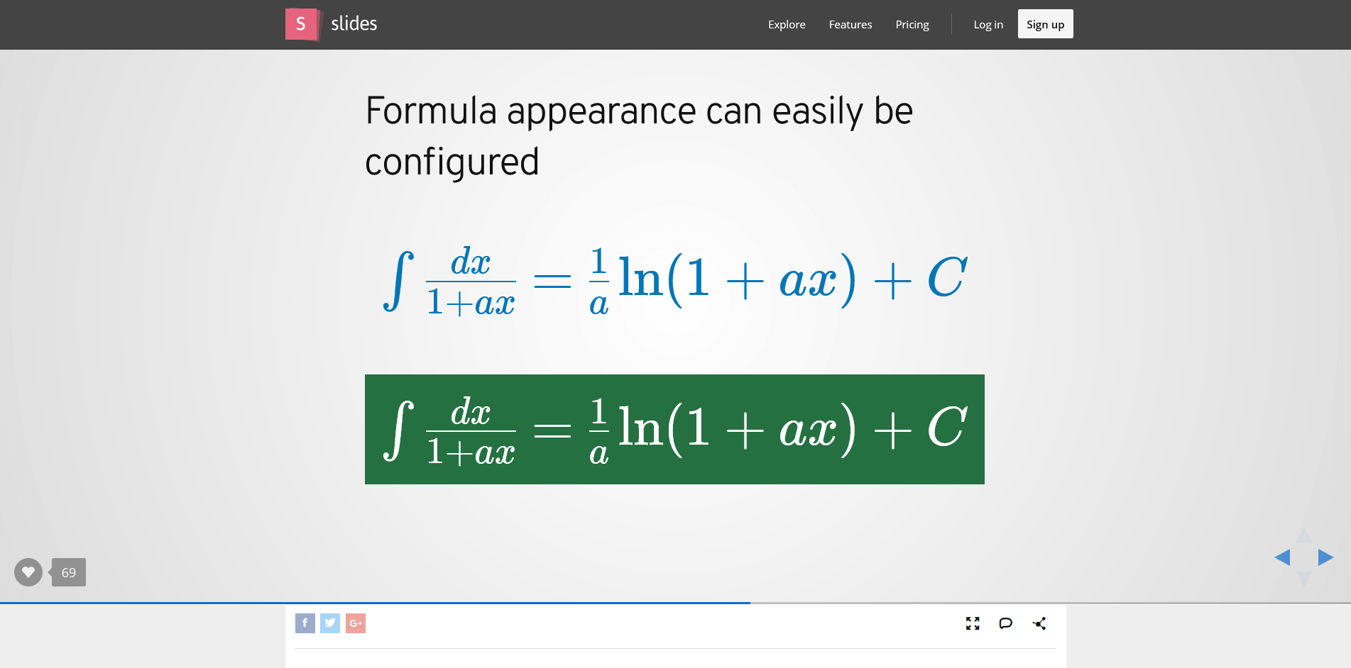 Vorschau des Formel-Generators der Präsentations-Lösung Slides