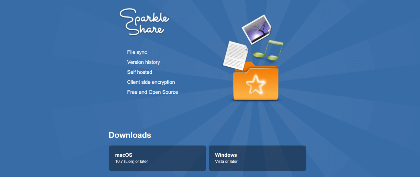 Startseite von SparkleShare