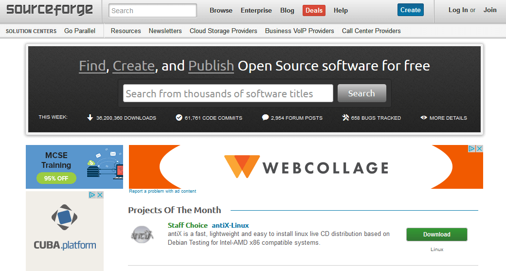 Startseite von SourceForge