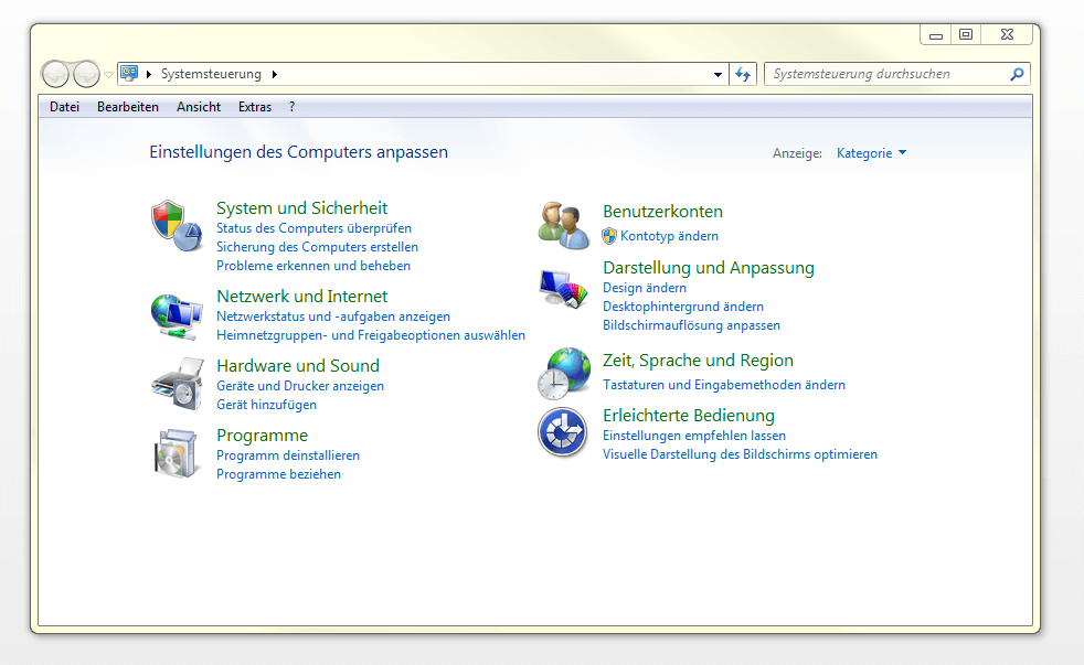 Systemsteuerung unter Windows 7