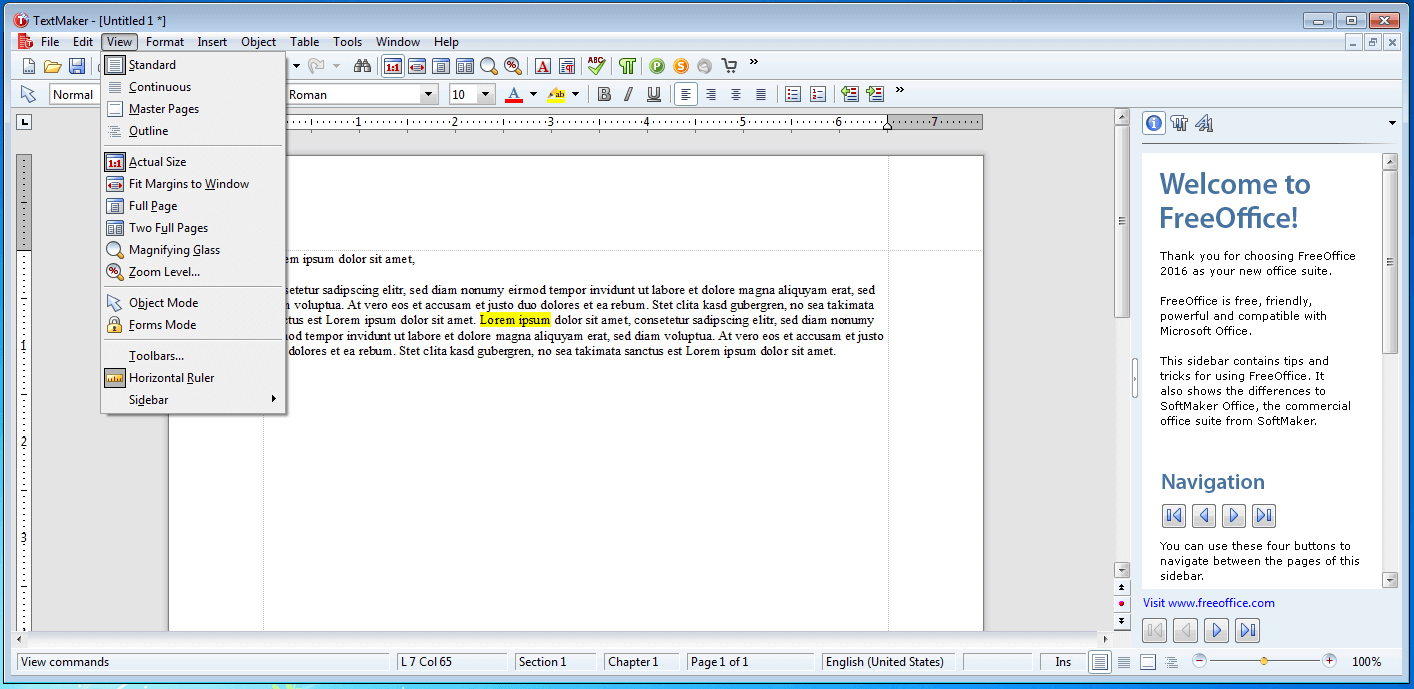 Screenshot vom TextMaker des Softmaker FreeOffices