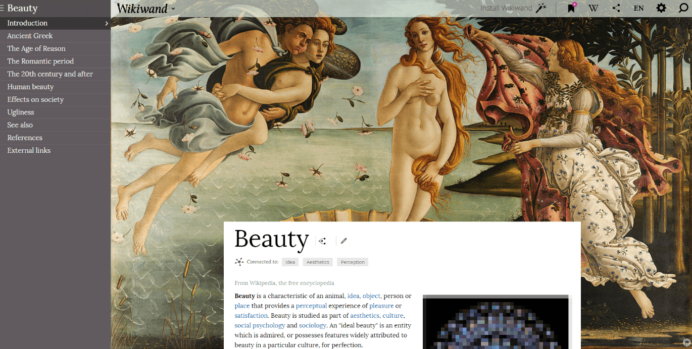 Wikiwand-Beispielartikel zum Thema „Beauty“ (Schönheit)