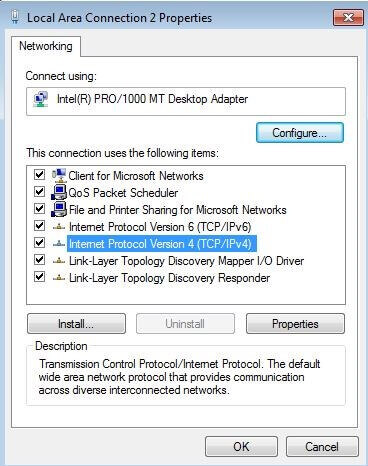 Windows-7-LAN-Verbindung: IPv4-Eintrag im „Eigenschaften“-Menü