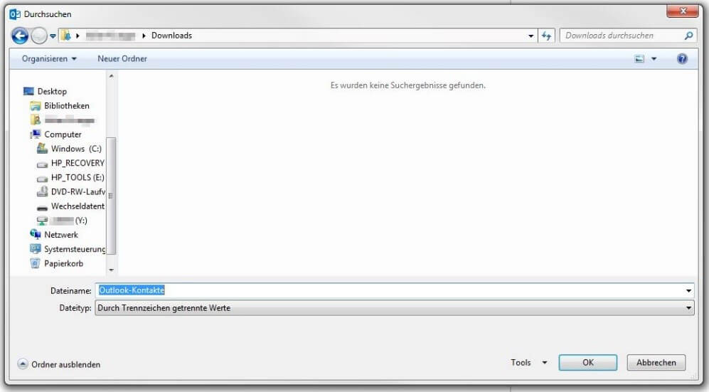 : Outlook 2013: Festlegung des Speicherorts für Dateiexport