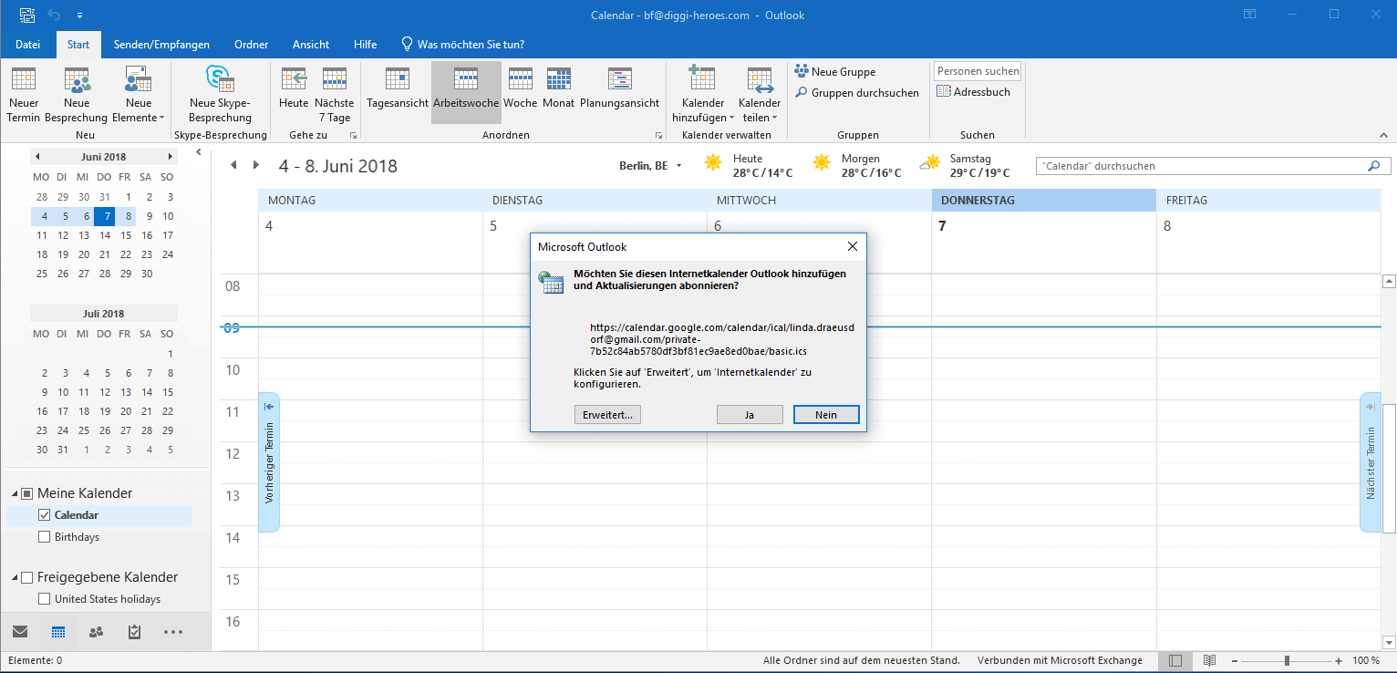 Abonnement-Überprüfungsabfrage von Microsoft Outlook