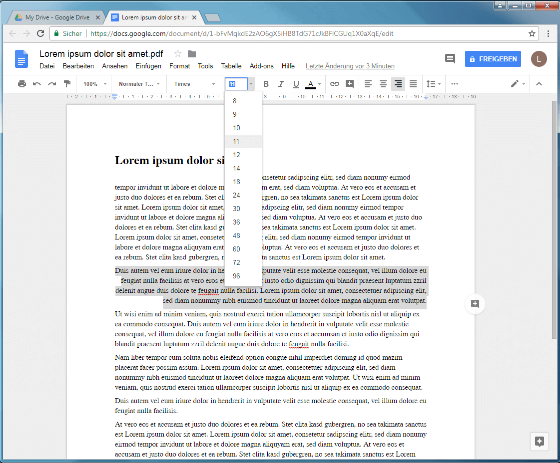 Bearbeitung einer PDF in Google Docs