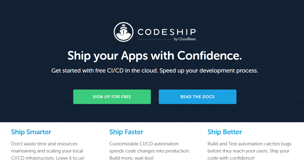 Screenshot der Homepage von Codeship