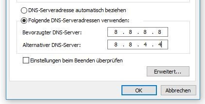DNS-Server-Einstellungen unter Windows