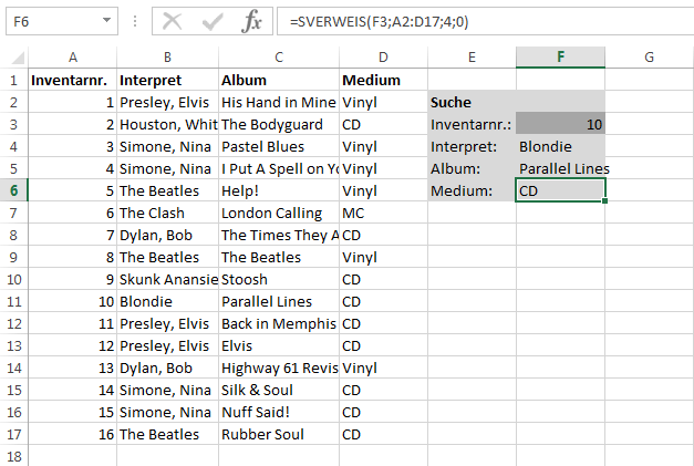 Erstellung einer Suchmaske mit mehreren Ausgabefeldern mit Excel und SVERWEIS