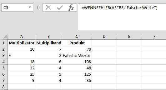 Alternative Fehlermeldung in Excel durch WENNFEHLER