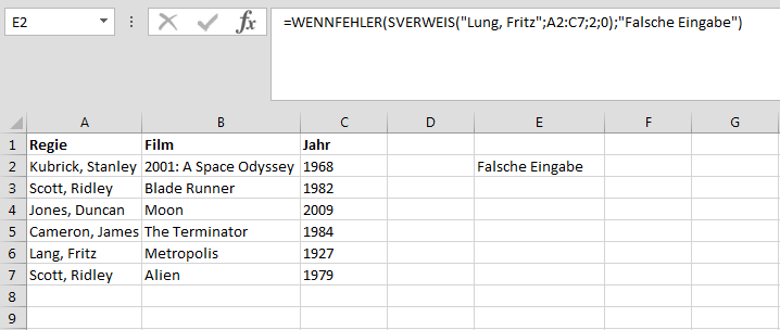 Beispielhafte Kombination in Excel aus WENNFEHLER und SVERWEIS