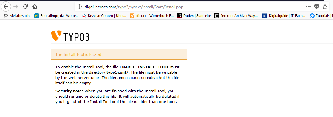 Fehlermeldung bei der TYPO3-Installation, dass der Installationsassistent nicht gestartet werden kann