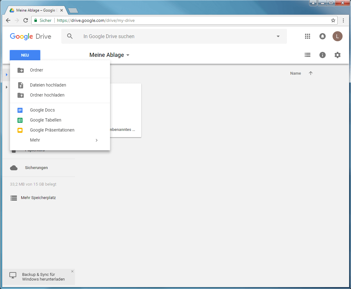 Hochladen einer Datei in Google Drive