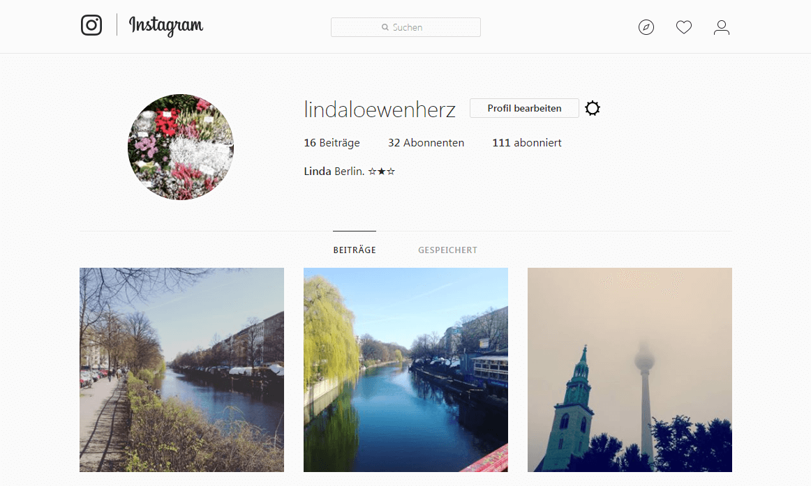 Das Instagram-Profil der Nutzerin Linda
