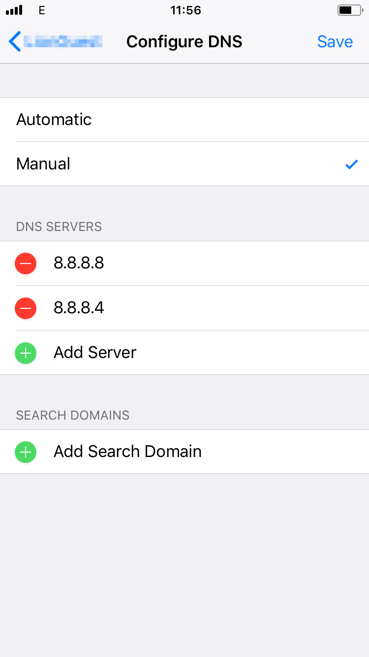 iOS-DNS-Setup mit eingetragenen Google-Servern