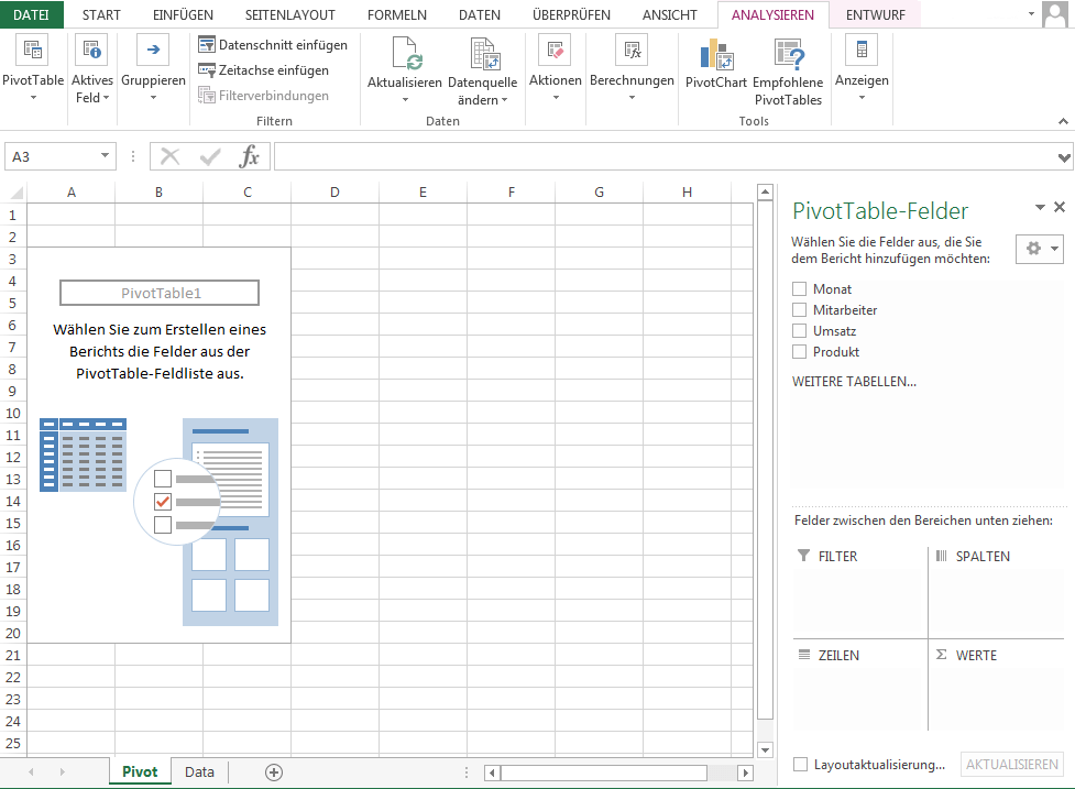 Leere Pivot-Tabelle in Excel