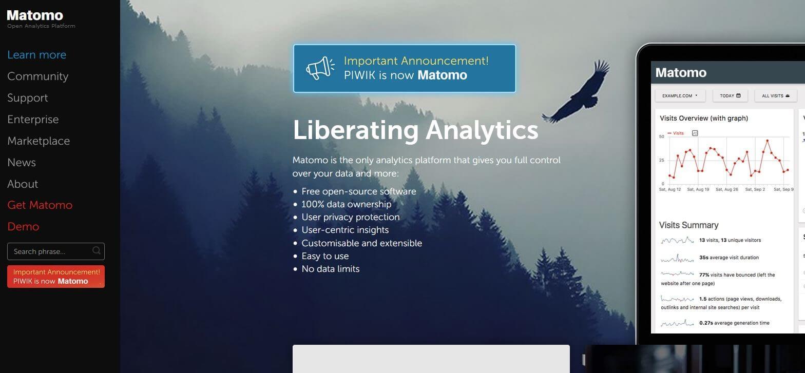 Startseite von matomo.org