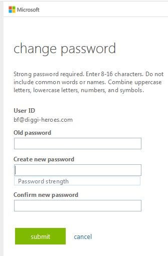Menü zum Passwort-Ändern in der Microsoft Outlook Web App