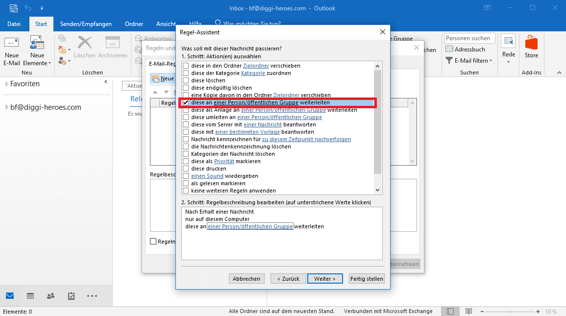mail in outlook weiterleiten
