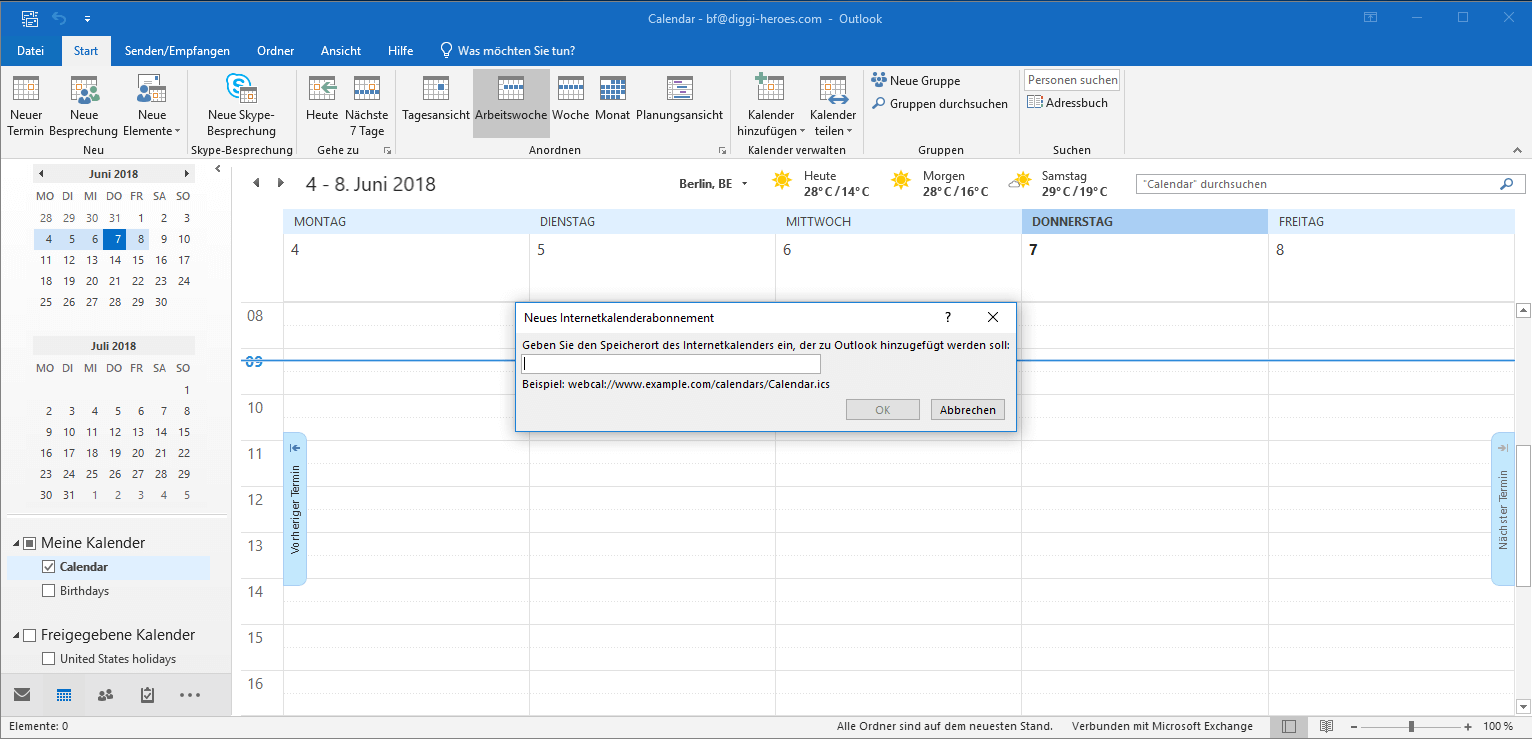 Outlook-Desktop-Client: Neues Internetkalenderabonnement hinzufügen