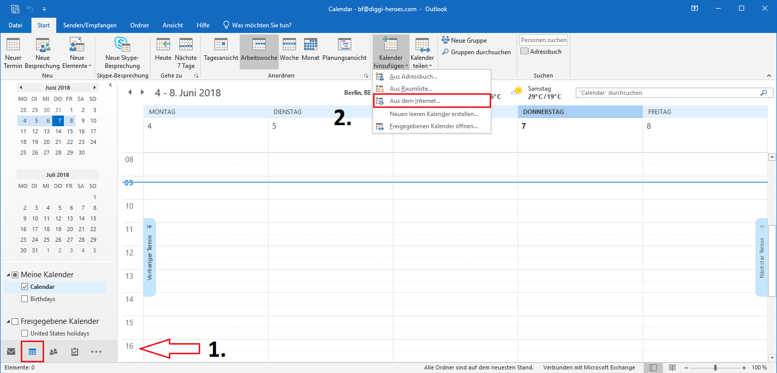 Outlook: Kalender aus dem Internet hinzufügen