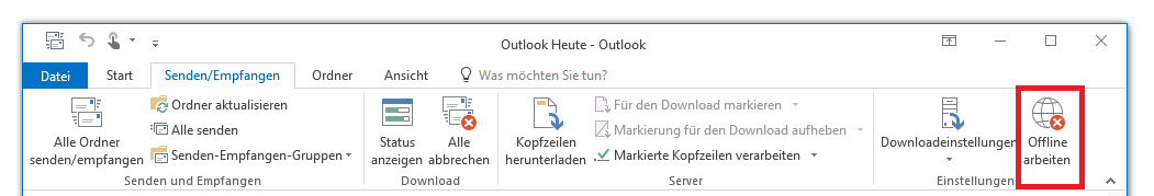 Die Menüleiste von Microsoft Outlook 2016: Registerkarte „Senden/Empfangen“