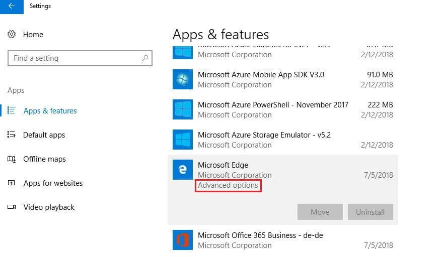 Windows 10: „Apps & Features“-Menü